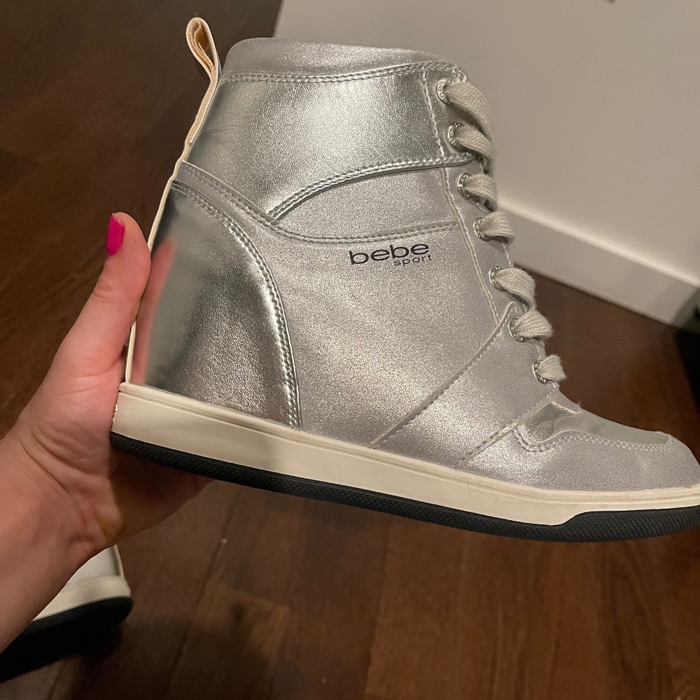 Bebe silver wedge sneakers